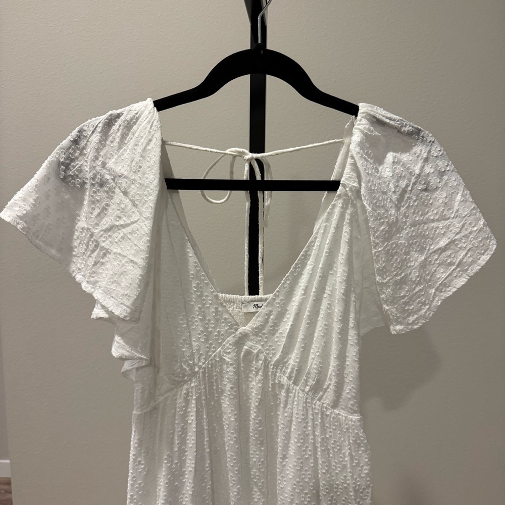 Madewell Tie-Back Flutter-Sleeve Tiered Midi Dress White NQ594 Size 0 - Picture 4 of 10